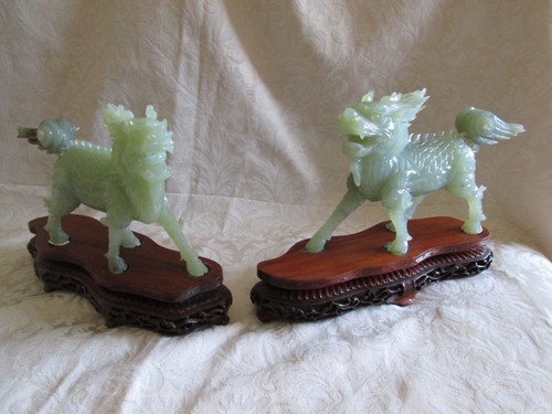 Antique pair carved jade - of,