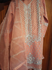 Indian Pakistani Women's Embroidered Dress Stitched Salwar Kameez Small Pink