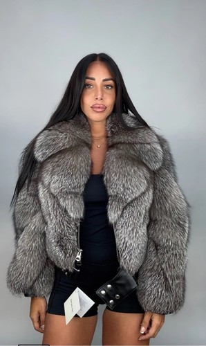Silver fox fur size l - silver,