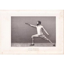 1890 SWORD FENCING Print - Third Position, Lunge or Extension - 7.5 x 5 Inches