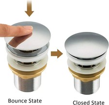 Basin Sink Waste Slotted Pop Up Click Clack Sprung Plug with Overflow BRASS EASY