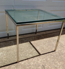 SUPER MID CENTURY EAMES STYLE CHROME & GLASS END TABLE, SIGNED "SCOPE" NEW YORK