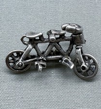 Vintage Sterling Silver Tandem Bicycle Charm Double Seat Bike Pedals Wheels Move