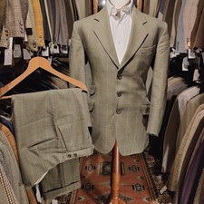 Vintage Mens 42s X 36w Check 2 Piece Green Shooting Suit Jacket Trousers Wool V
