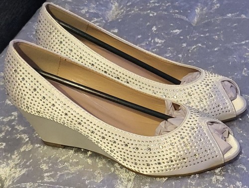 Satin ivory kitten wedge heel - ivory,