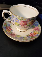 Salisbury England Floral Fine Bone China Tea Cup and Saucer Gold Trim Flowers