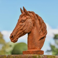 Rustic Cast Iron Horse Bust Outdoor Garden Sculpture
