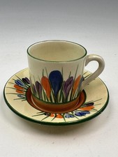 Clarice Cliff CROCUS Pattern demitasse coffee can & saucer. Art Deco, circa 1...
