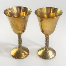 Vintage Pair Brass Goblets