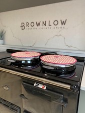 Pink Gingham Checked Lid Covers Chef Pads Mats for Aga PAIR