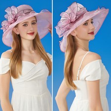 Womens Wide Brim Large Derby Fascinator Hat Organza Church Wedding Tea Party Hat