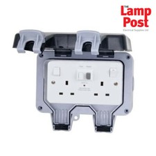 Deligo DWPS22RCD Outdoor RCD Protected 2G DOUBLE Plug Socket Weather Water Proof