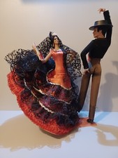 FLAMENCO DANCERS COUPLE vintage Spanish dolls on base MARIN CHICLANA Castanets
