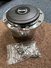 CLASSIC MINI STEERING WHEEL CHROME BOSS, Black  Logo , Like MOUNTNEY Etc