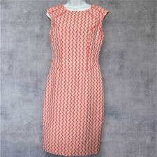 Aideen Bodkin Dress UK 10 Shift Coral Cream Pattern Occasion Cap Sleeve