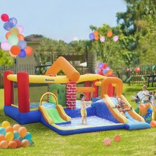 Kids Bouncy Castle with Double Slides Pool Trampoline Climbing Wall w/ Blower