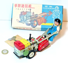 SPLENDID RARE BOXED TINPLATE TIN TOY CLOCKWORK TRACTOR ROTOVATOR MS857 CHINA