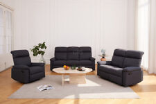 Sofa Suite 3+2+1 Armchair Set Manual Recliner Dark Grey Fabric Padded