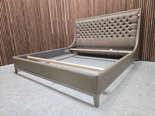 Roche Bobois Epoq 2 European Super King Bed Frame In Mastic Leather & Linen