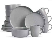 ROYALFORD 16 Piece Stoneware Dinner Set Kitchen Dining Mugs Bowls Plates, Grey