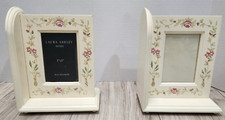 Laura Ashley Bookend Frame Holds 3 x 5 photo Ivory with Flowers Cottage Set of 2