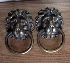 Pair Vintage LIONS HEAD Brass