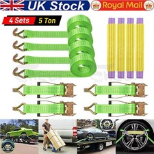 4x 5Ton Heavy Duty Breakdown Recovery Ratchet Wheel Trailer Tie Down Sling Strap
