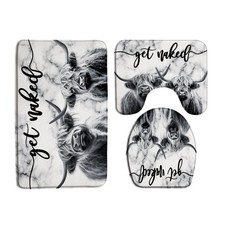 3 Piece Farmhouse Highland Cow Bath Mat Set Get Naked Western Funny Farm Anim...