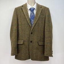 Harris Tweed Jacket Mens 38L Green Khaki Blazer Herringbone Hunting Shooting EWM