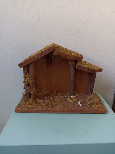 Vintage nativity wooden stable - vintage,
