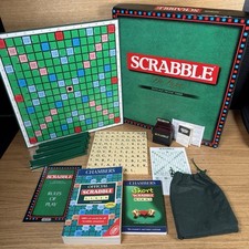 Scrabble Deluxe 1988 Complete Board Game with Electronic Timer & Chambers Books