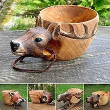Wooden Cup Handcrafted Kuksa Mug Natural Hand Carved Woodcraft Bushcraft Camping