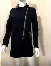ZARA BLACK COMBINATION WOOL & LEATHER COLLAR BIKER COAT JACKET (XS)