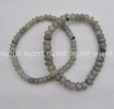 Natural 4x6mm 5x8mm Gray India Labradorite Rondelle Gems Elastic Bracelets 7.5''