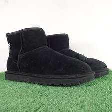 Ugg Boots Size 6.5 Womens Black Short Cut Off Sheep Skin Fleece Lined Fur