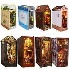 DIY Wooden Book Nook Kit Miniature House Book Nook 3D Model LED Bookshelf Decor
