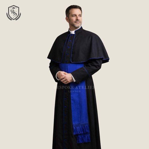 Black with blue trim cassock - black,
