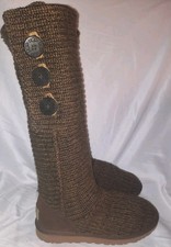 UGG Australia Classic Lattice Knit Cardy Tall Sweater Boots Womens Size 9 Brown