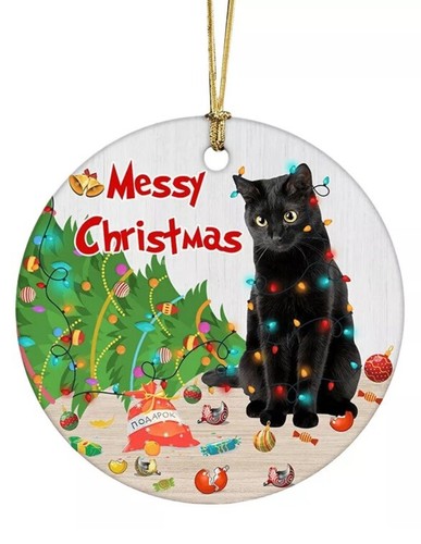 Messy christmas black cat - christmas,