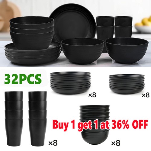 Black dinnerware bowl plates - black,