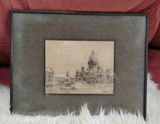 Drawing of Russian Cathedral in pencil and chalk on card. Depicts St. Isaac's.