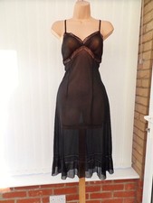 L15 VTG 'NELLY' ULTRA SHEER BLACK PLEAT NYLON 40'S/50'S FULL SLIP NIGHTIE 12/14