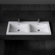 Bathroom Wash Basin Vanity Stone Resin Semi Recessed Large Double Sink 1200mm