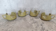 x 4 Vintage Retro JAJ Pyrex Drink Up Cups Picknic Stackable Cups Green