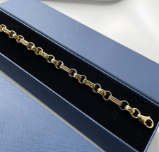 SOLID 9CT YELLOW GOLD ON SILVER 9 INCH GYPSY LINK BELCHER BRACELET ~ WOMENS, MEN