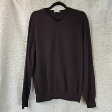 Hugo Boss  Size Large Brown V Neck Knit Jumper 100% Virgin Wool Logo Detail 