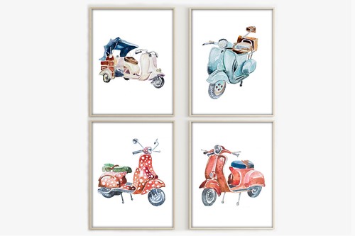 Vespa scooter print vintage - vespa,