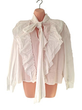 Zara Womens White Cotton Blouse Size Large Pussybow Buisness Workwear Casual