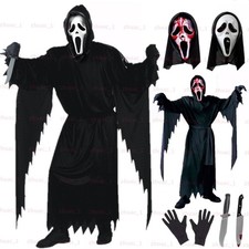 Kids Adults Scream Ghost Face Cosplay Halloween Costume Fancy Dress Mask Blood