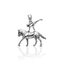 Equestrian Vaulting Horse 925 Sterling Silver Pendant Fine Sport Jewelry